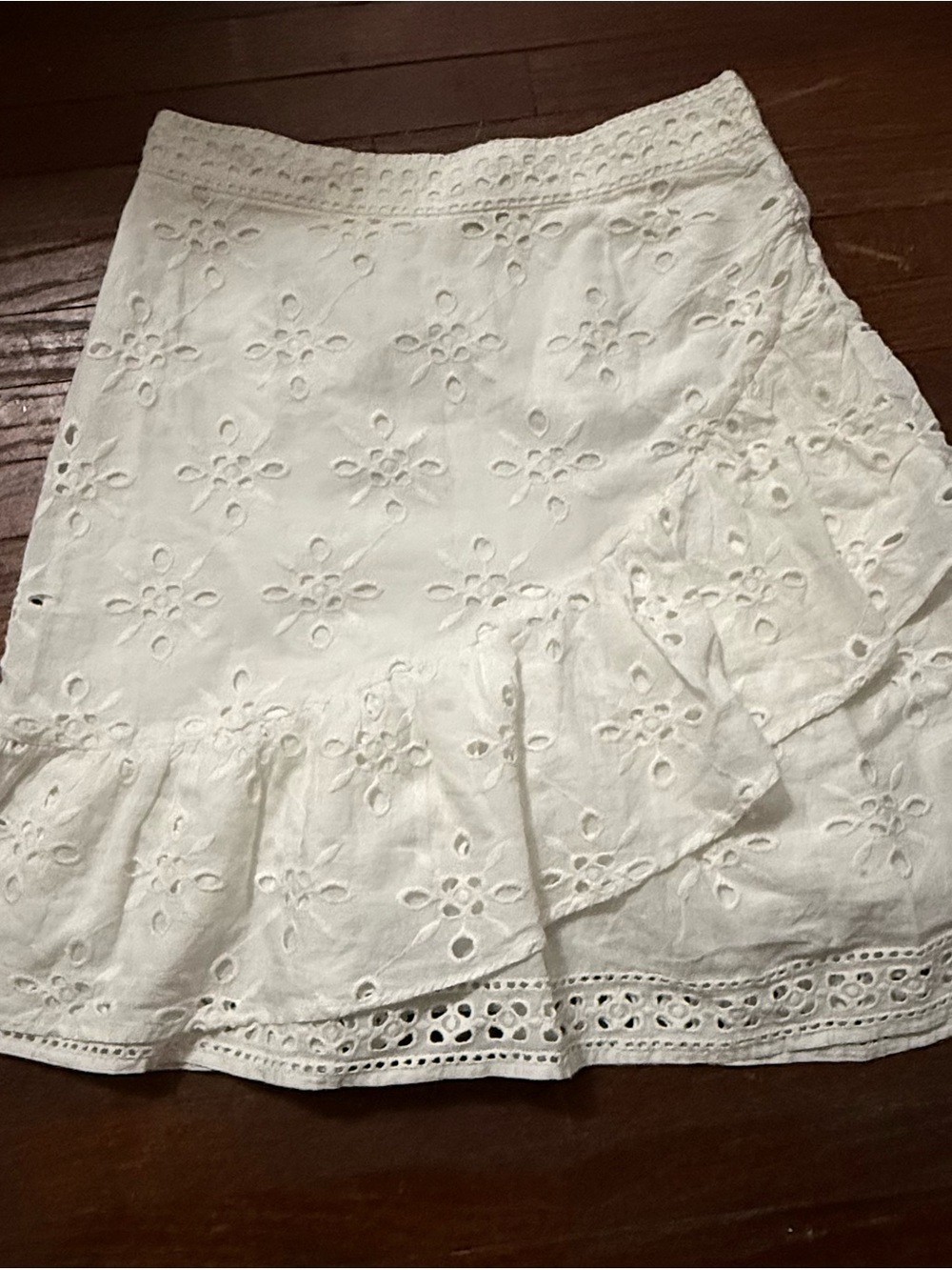 Express White Eyelet Ruffle Mini Skirt